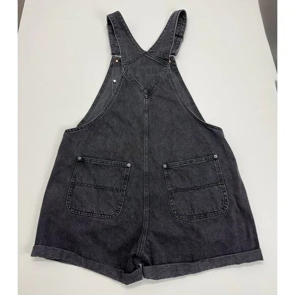 Old Navy Bib Overalls Slouchy Shorte Black Wash Denim Shortalls Womens Large - Picture 3 of 10